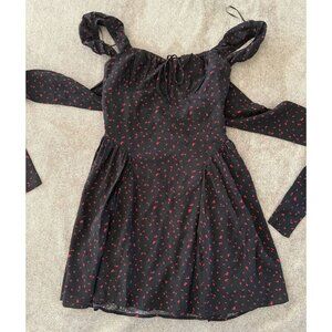 PacSun LA Hearts Black Red Roses Floral Dress XS Cottagecore Dark Romantic